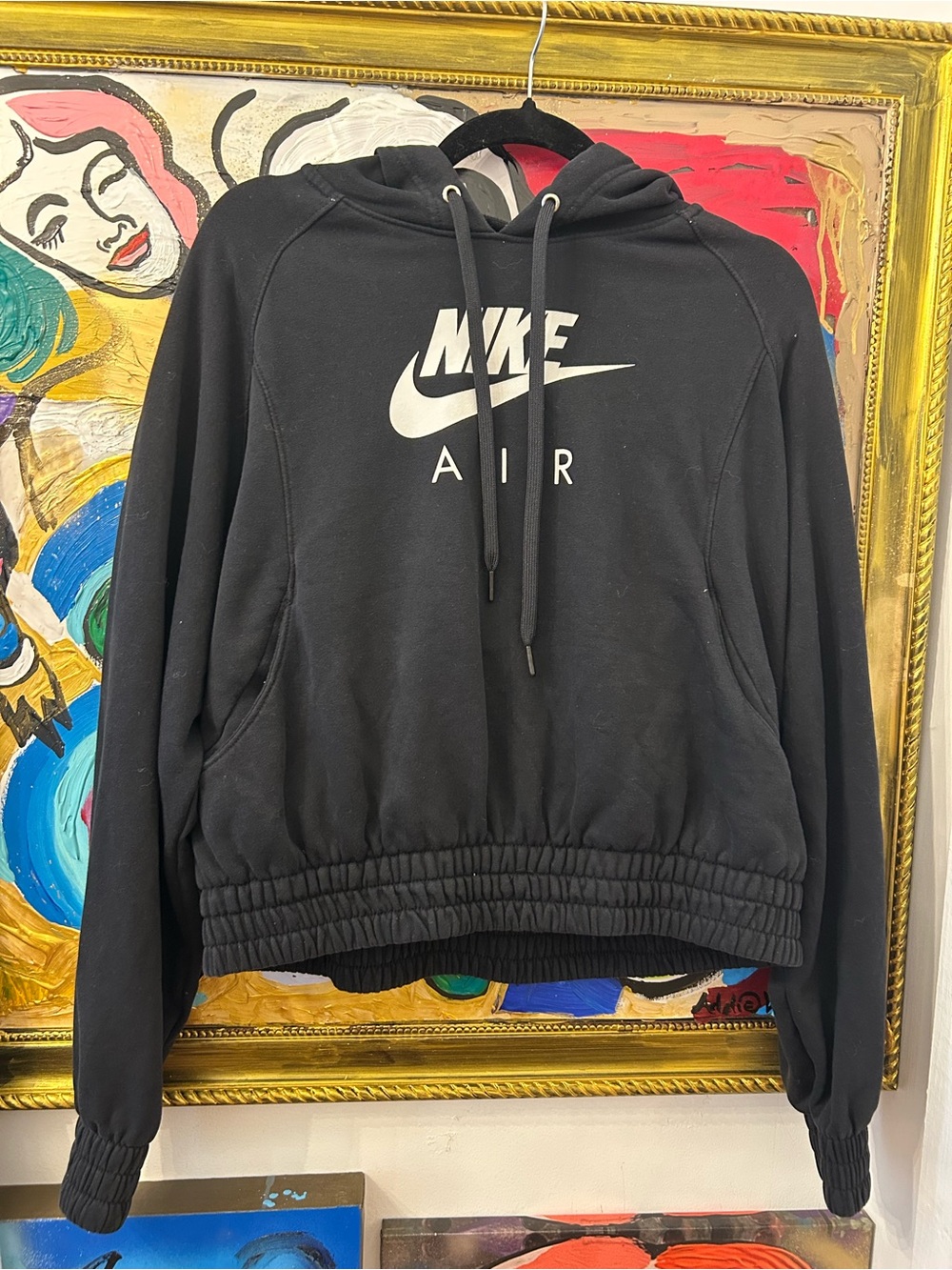 Nike Black Air Logo Cropped Hooded Sweatshirt